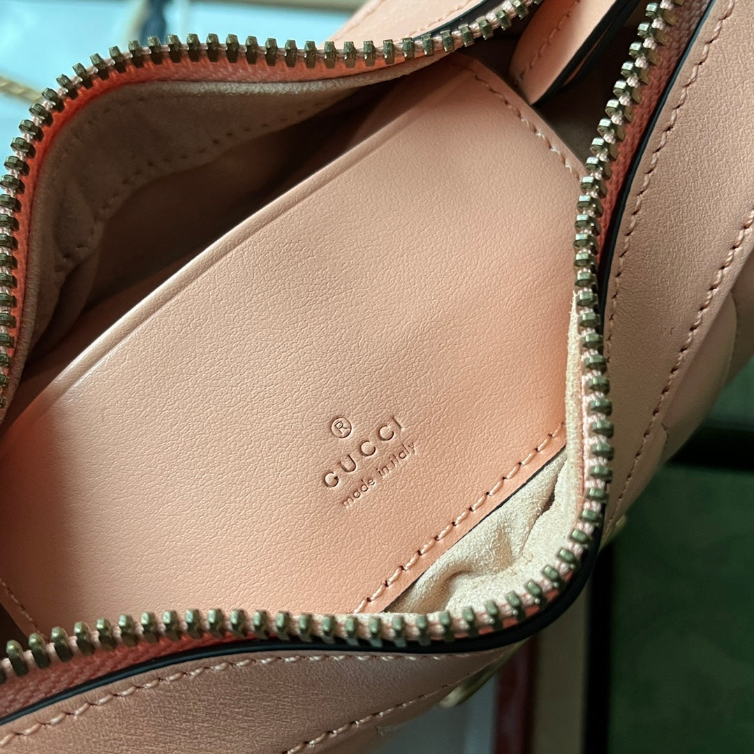 gg marmont half-moon shaped 21cm peach calfskin gold hardware