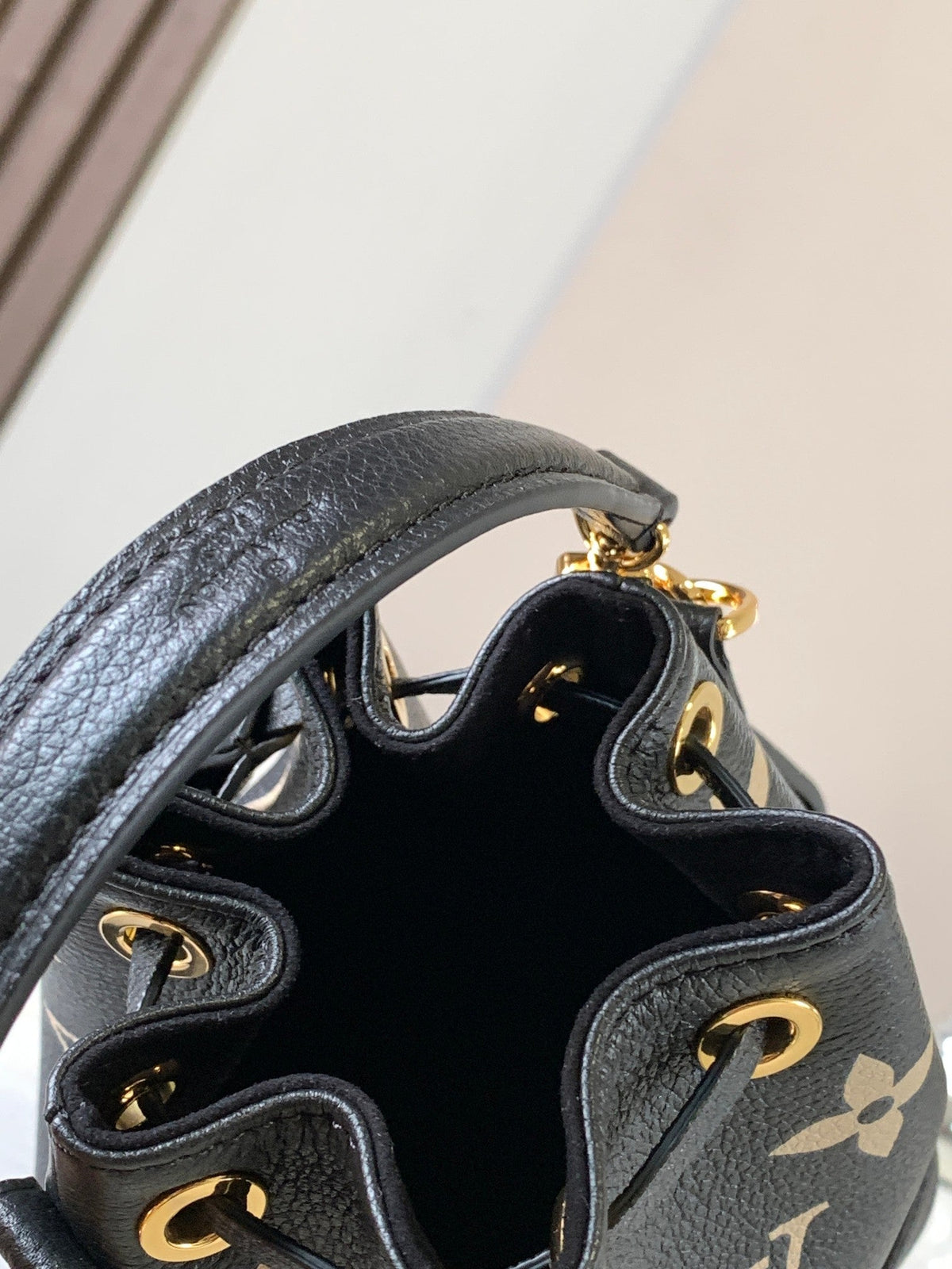 nano noe 13 grey bicolor black monogram gold hardware
