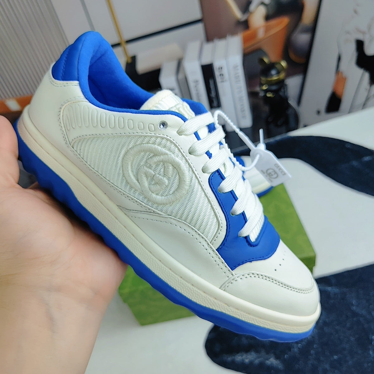 GG Men's MAC80 Sneaker White Blue Cowhide 523622