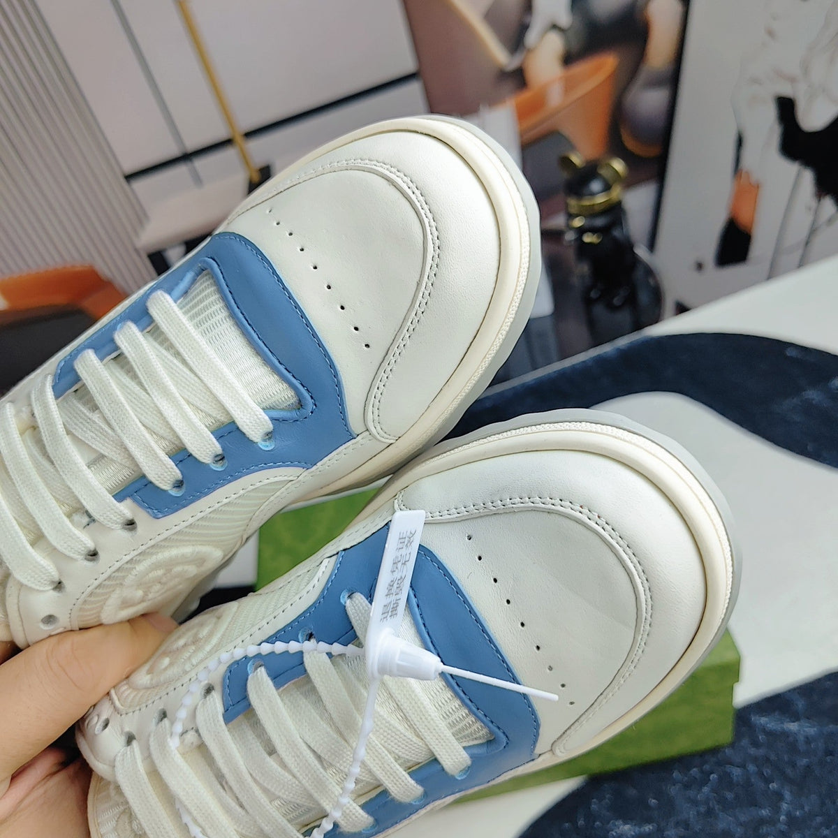 GG Men's MAC80 Sneaker White Blue Cowhide 523620