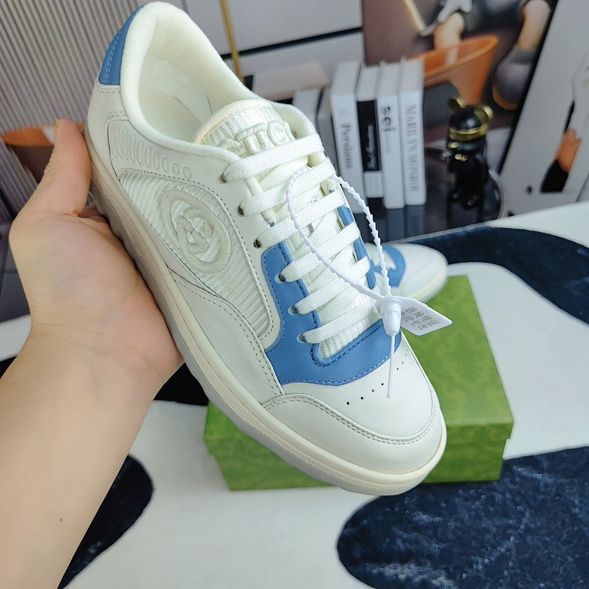 GG Men's MAC80 Sneaker White Blue Cowhide 523620