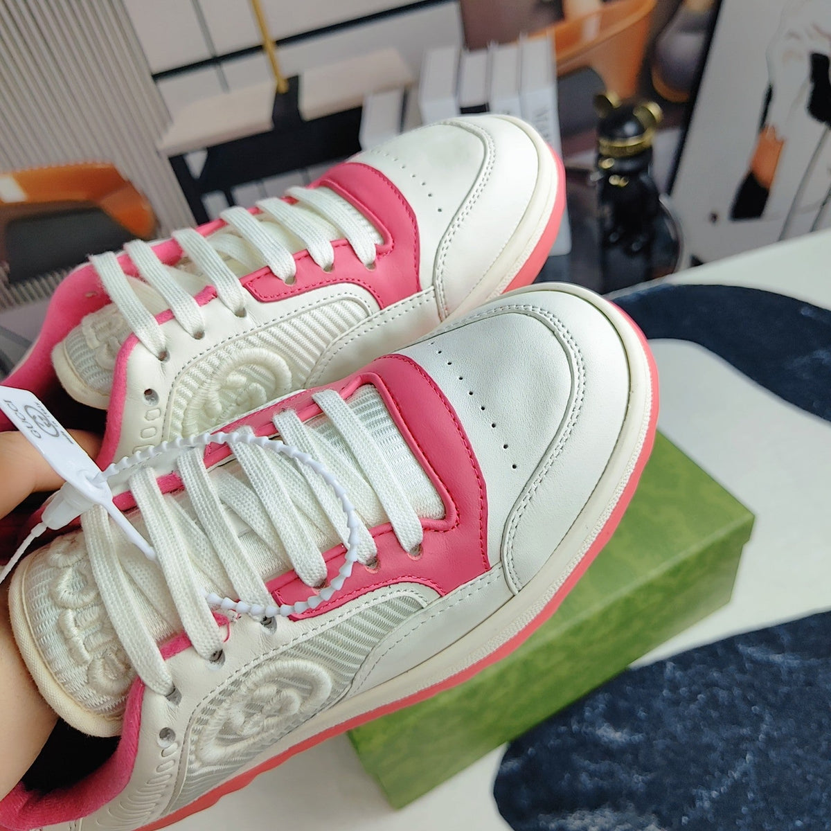 GG Men's MAC80 Sneaker White Pink Cowhide 523615