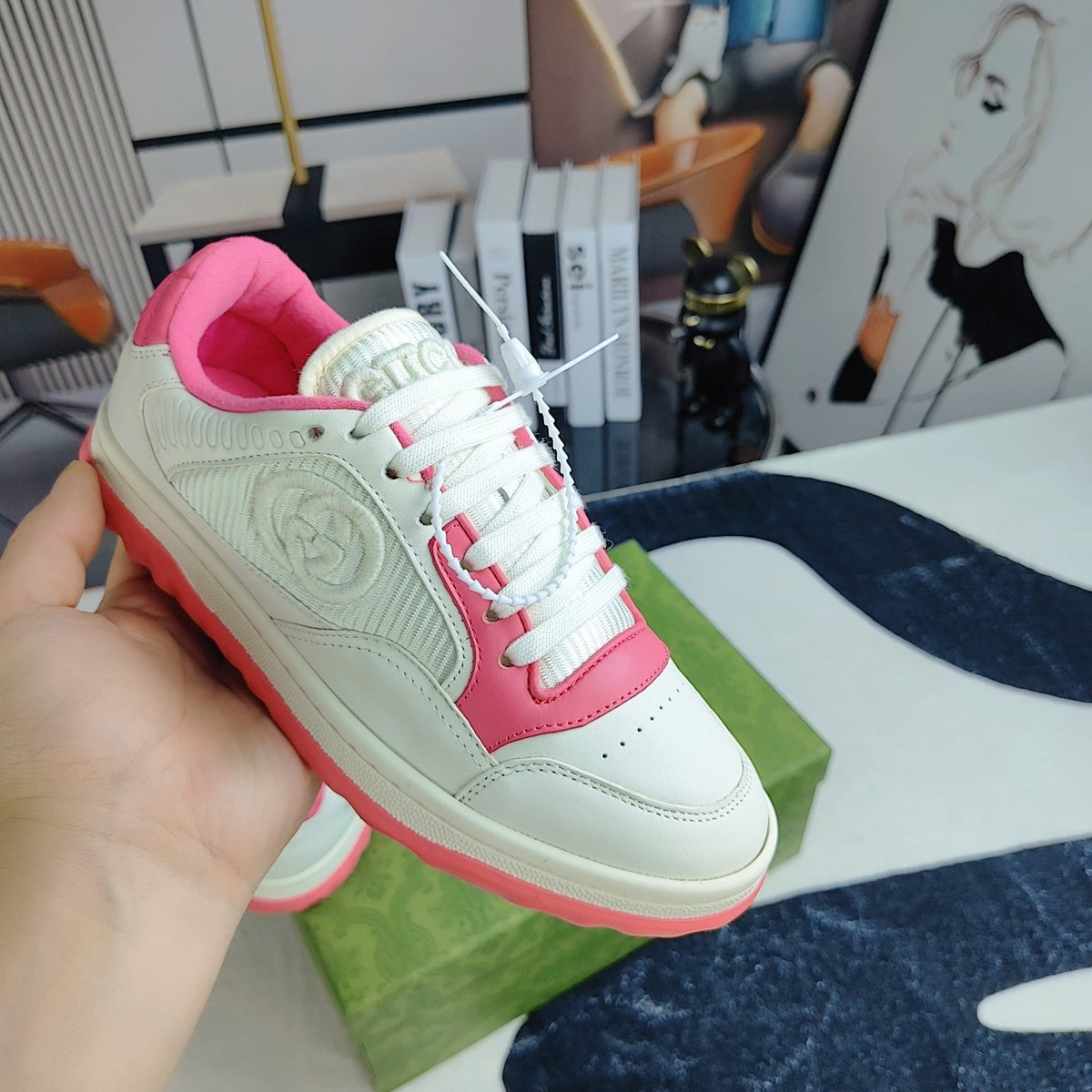 GG Men's MAC80 Sneaker White Pink Cowhide 523615