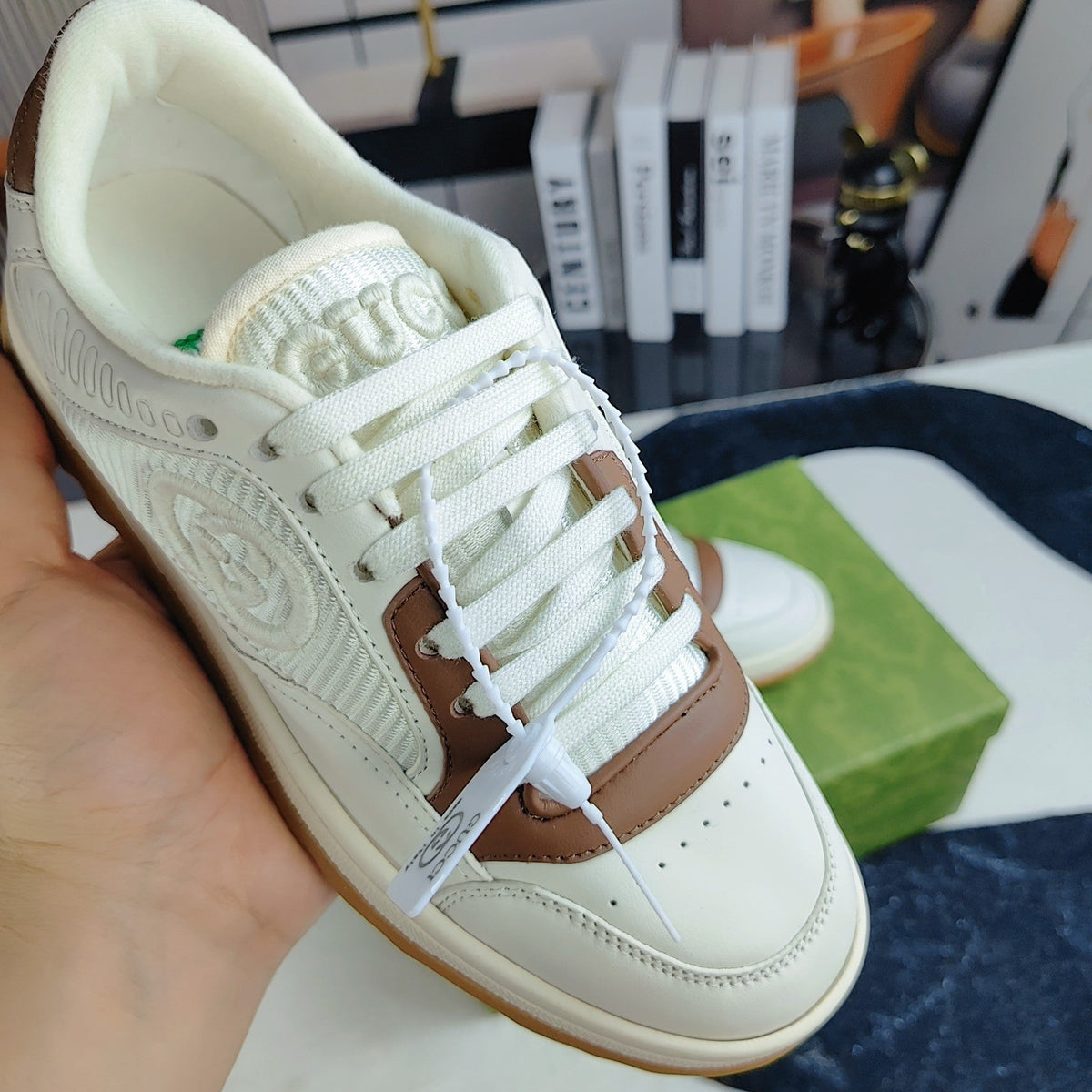GG Men's MAC80 Sneaker White Brown Cowhide 523621