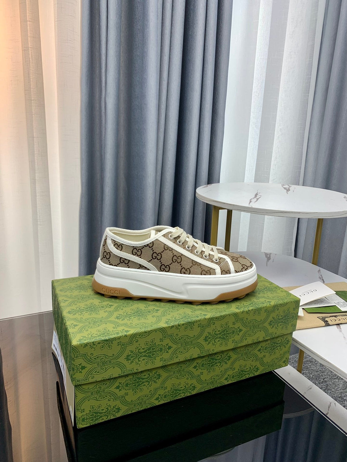 GG SNEAKER FLATFORM LIGHT BROWN CANVAS