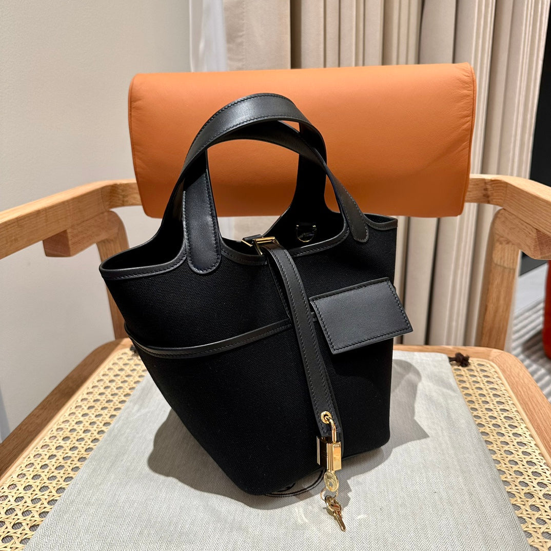High-end Hermes 2026 Picotin Lock 18 Pocket Bag Canvas/Swift Calfskin 1