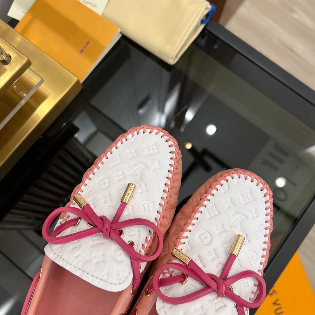 LV GLORIA FLAT LOAFER LOGO STAMPING WHITE PINK