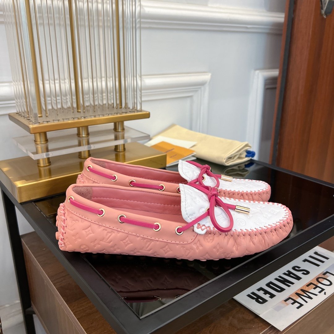 LV GLORIA FLAT LOAFER LOGO STAMPING WHITE PINK