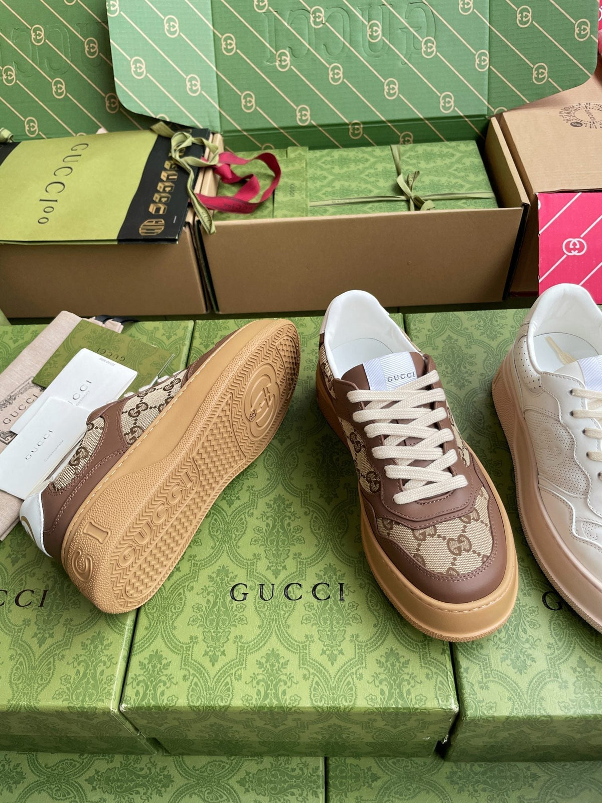 GG 26 Sneaker Beige Brown Canvas Calfskin 632893