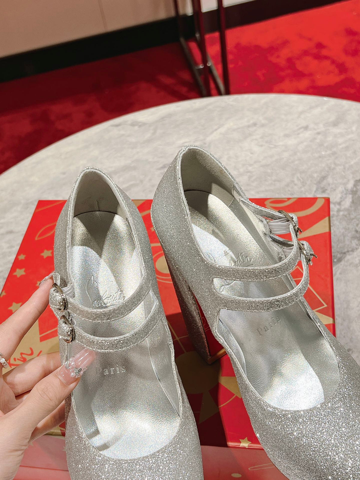 CL Platforms Movida Jane 130 mm Glitter Leather Silver