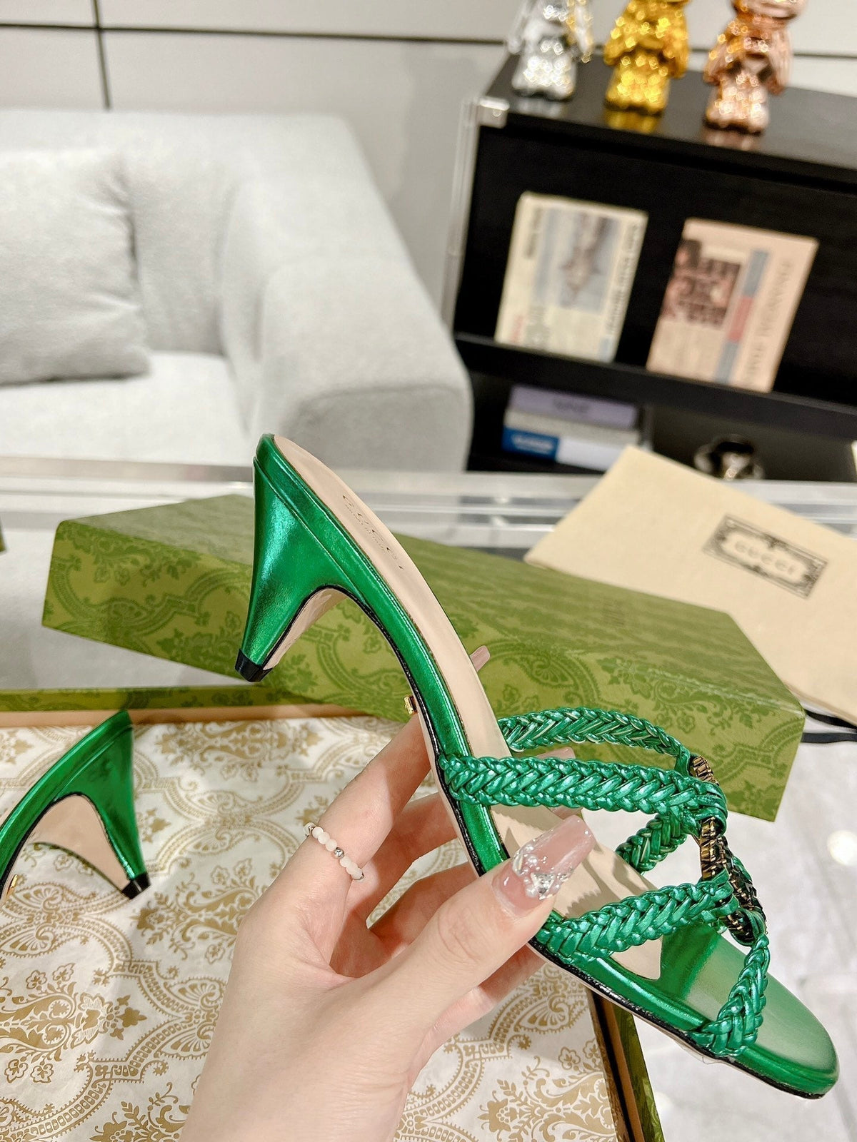 GG CRYSTAL MID - HEEL JADE GREEN CALFSKIN
