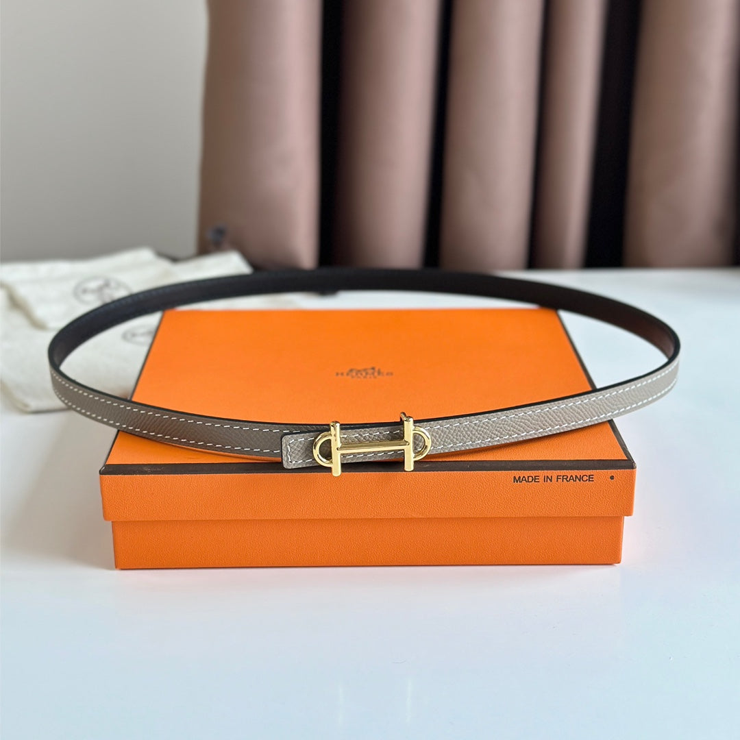 HM GAMMA BUCKLE & REVERSIBLE KHAKI BROWN AND BLACK LEATHER STRAP 13MM GOLD HARDWARE