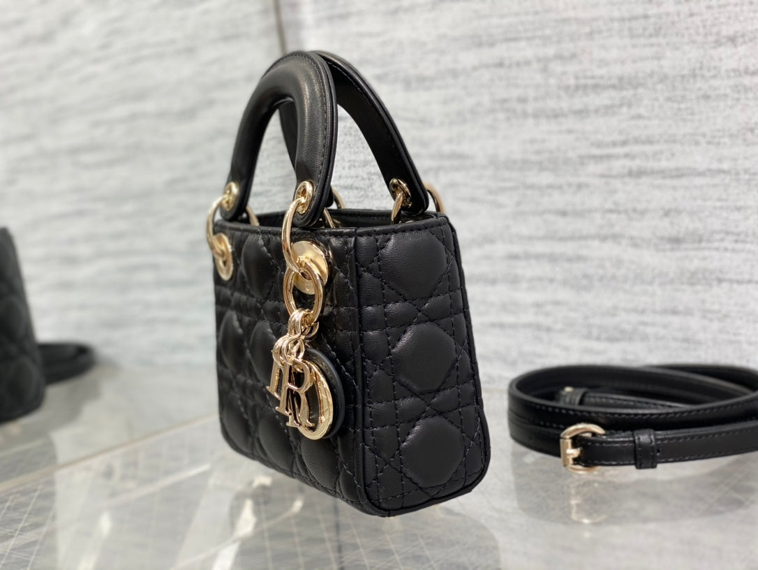 micro lady 12 black lambskin ghw