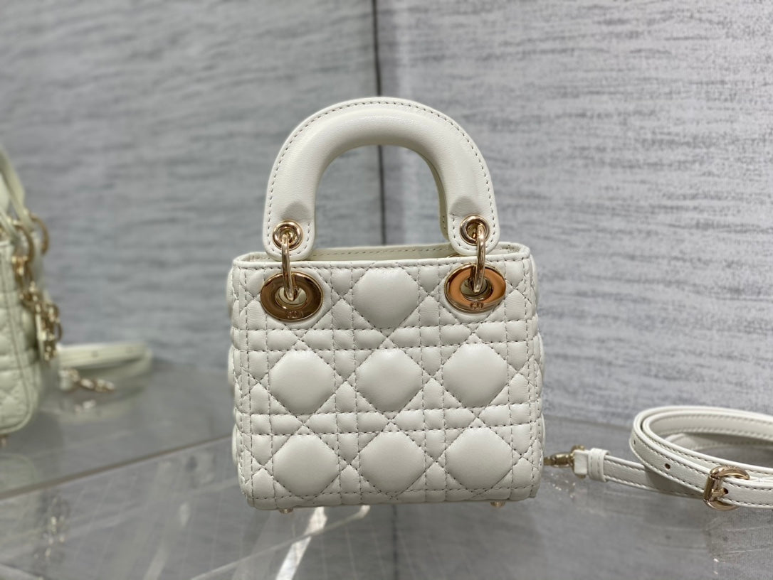 micro lady white lambskin ghw