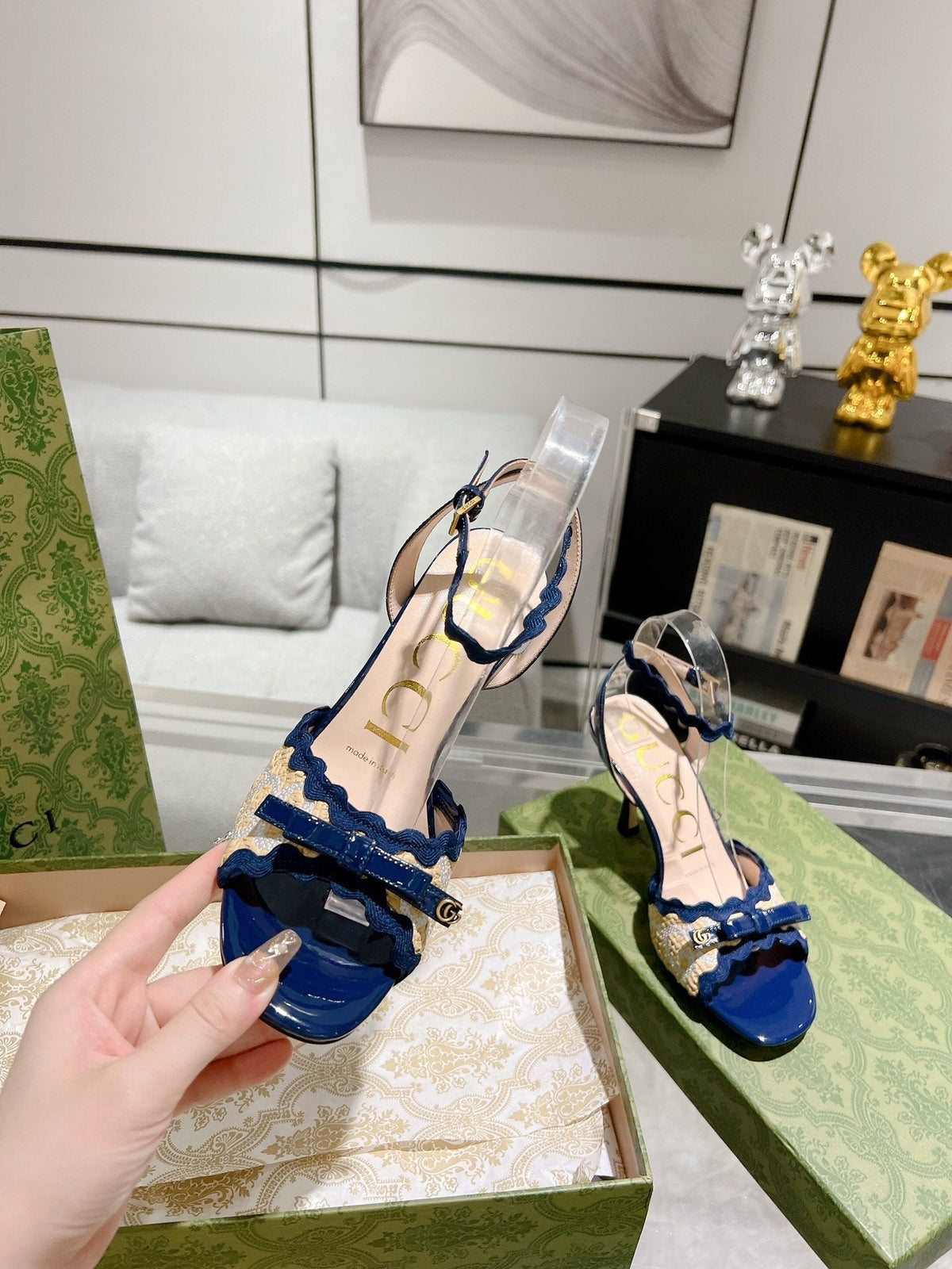 GG HIGH - HEEL SANDAL AZURE FABRIC ATTACH BOW