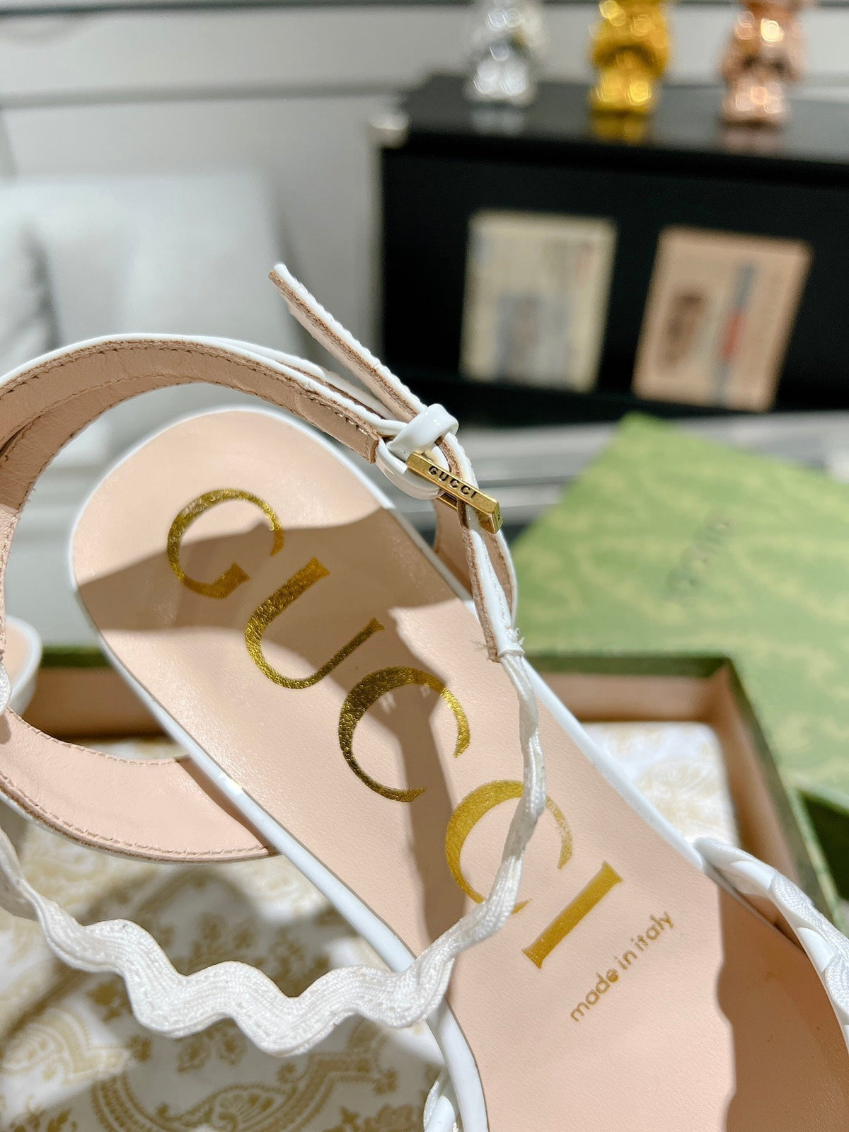 GG HIGH - HEEL SANDAL WHITE FABRIC ATTACH BOW