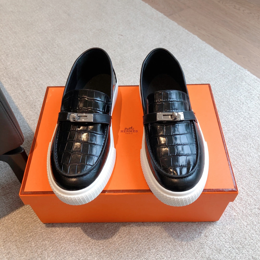 HM GAME SLIP-ON CROCODILE MOTIF SNEAKER BLACK CALFSKIN