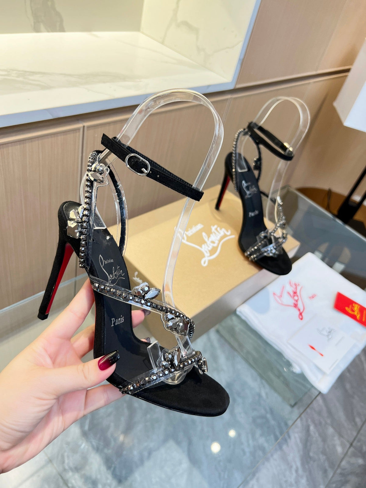 CL Joli Queen Crystal Embellished Sandal Imported PVC and Creo Rhinestones 251029
