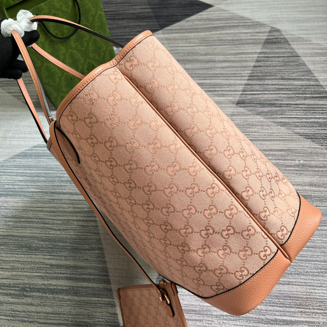 GG OPHIDIA LARGE 40 TOTE BAG IN LIGHT PINK CANVAS