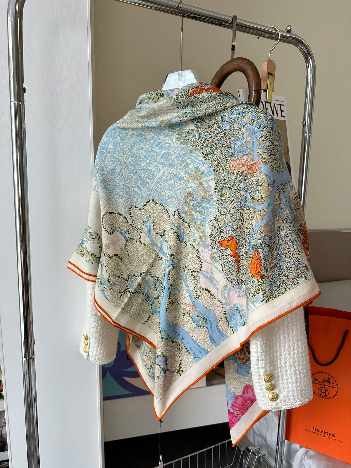 Retour A La Nature Shawl  140 CM Green Gray Colorful Silk