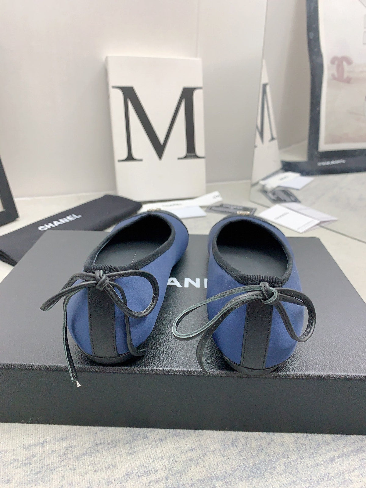 Chanel 2026 Bow Ballet Flat Blue Black Fabric 162259