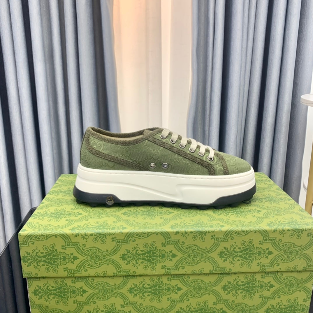 GG SNEAKER FLATFORM OLIVE GREEN CANVAS