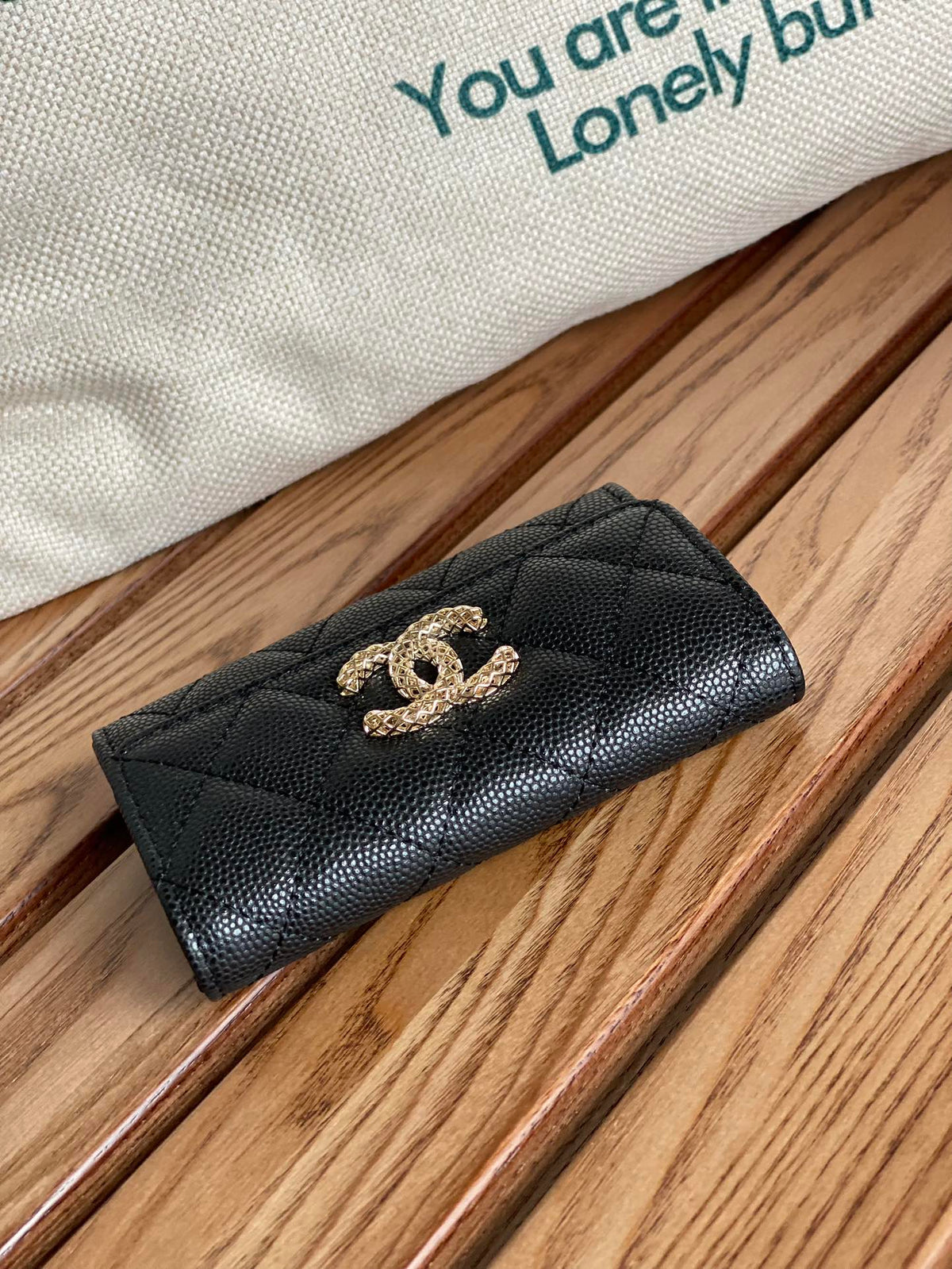 cc small wallet 11cm black caviar light gold hardware
