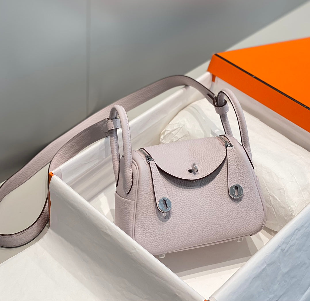 HM Mini Lindy 20cm Light Pink Clemence Leather