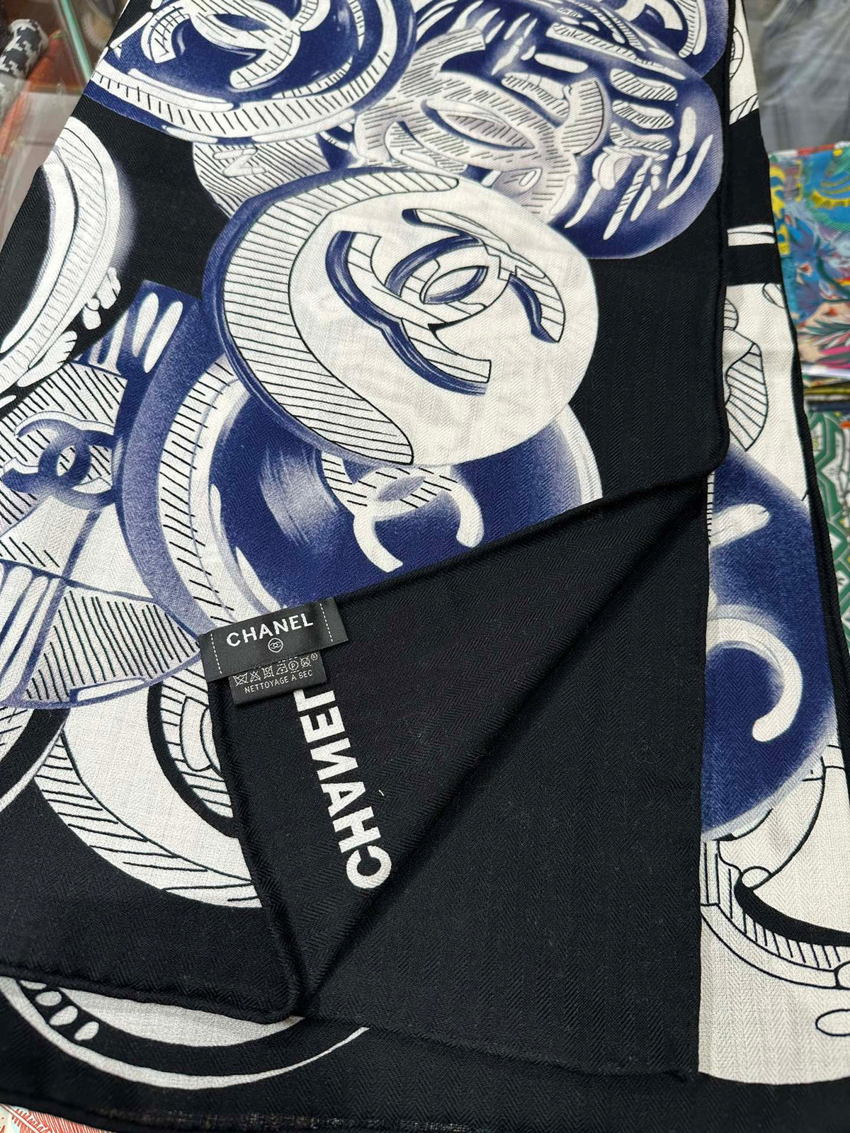 CC Square Scarf 140 CM In Black Colorful Cashmere And Silk 418150