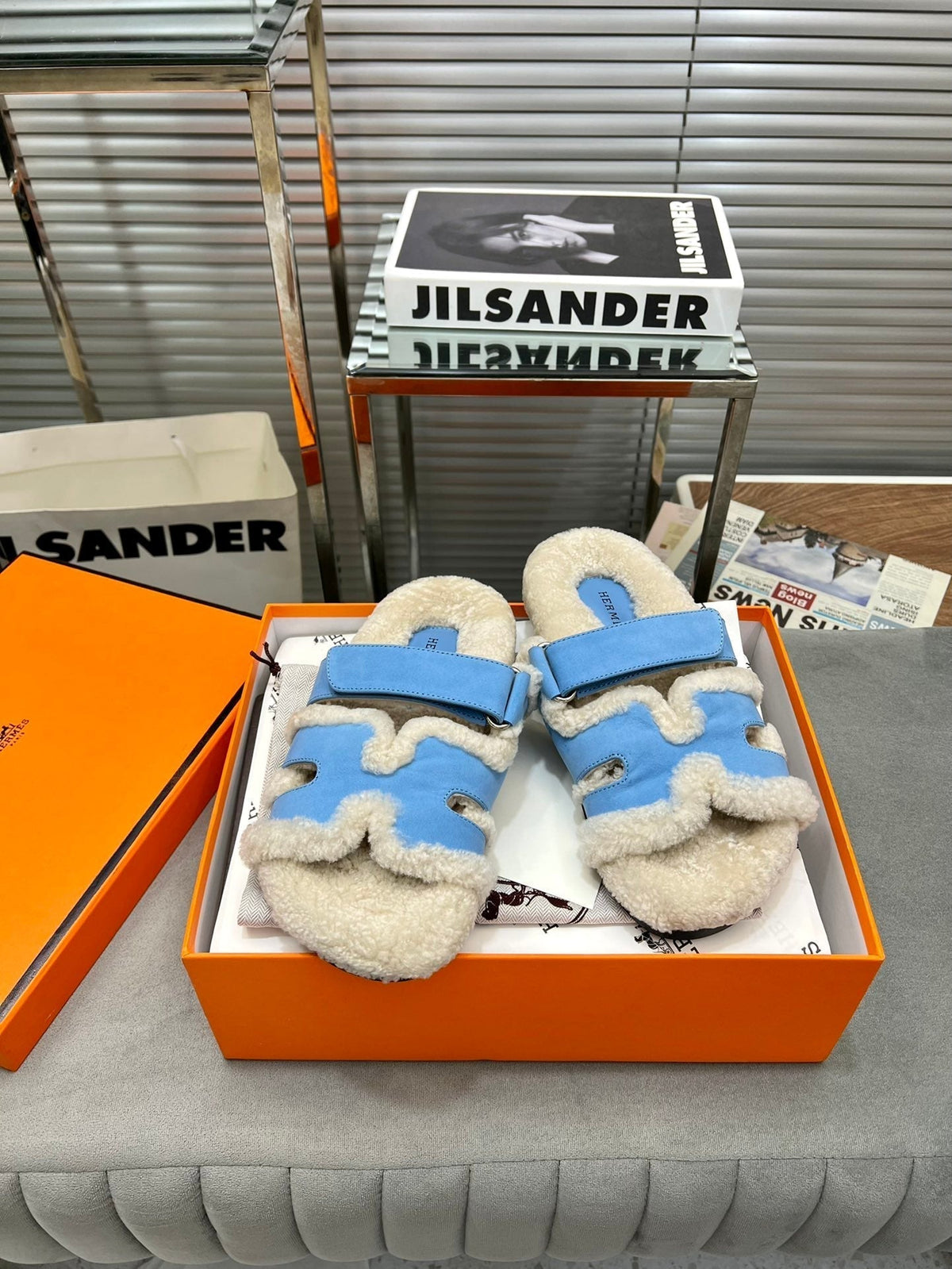 HM Chypre Sandal In Blue Suede And Fleece Lining 953833