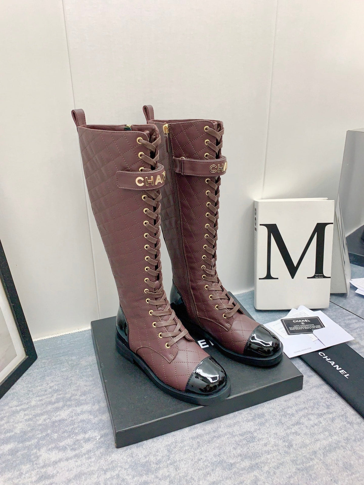 Chanel 2026 Quilted Lace-Up Combat Boots Calfskin 162266
