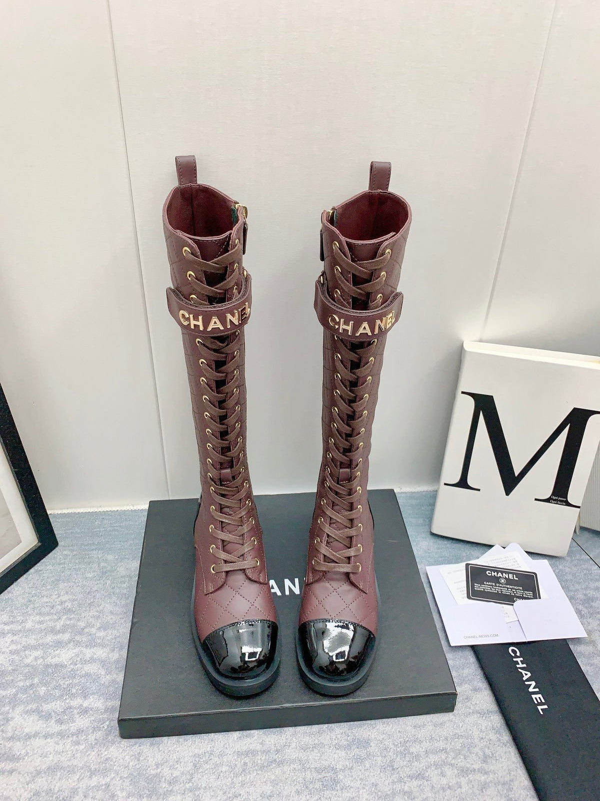 Chanel 2026 Quilted Lace-Up Combat Boots Calfskin 162266