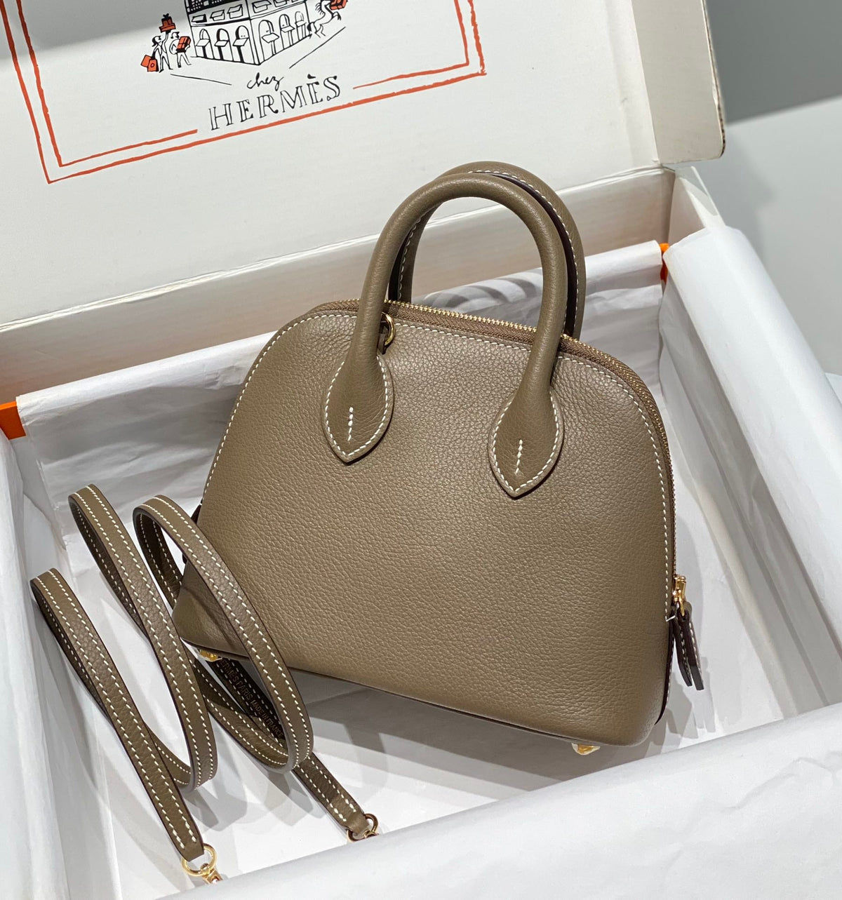 High-end Hermes 2026 Bolide Bowling Bag 18cm Evercolor Leather 1