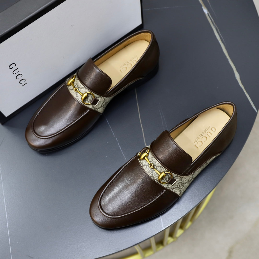 GG Men's Loafer Brown Cowhide Canvas 551267