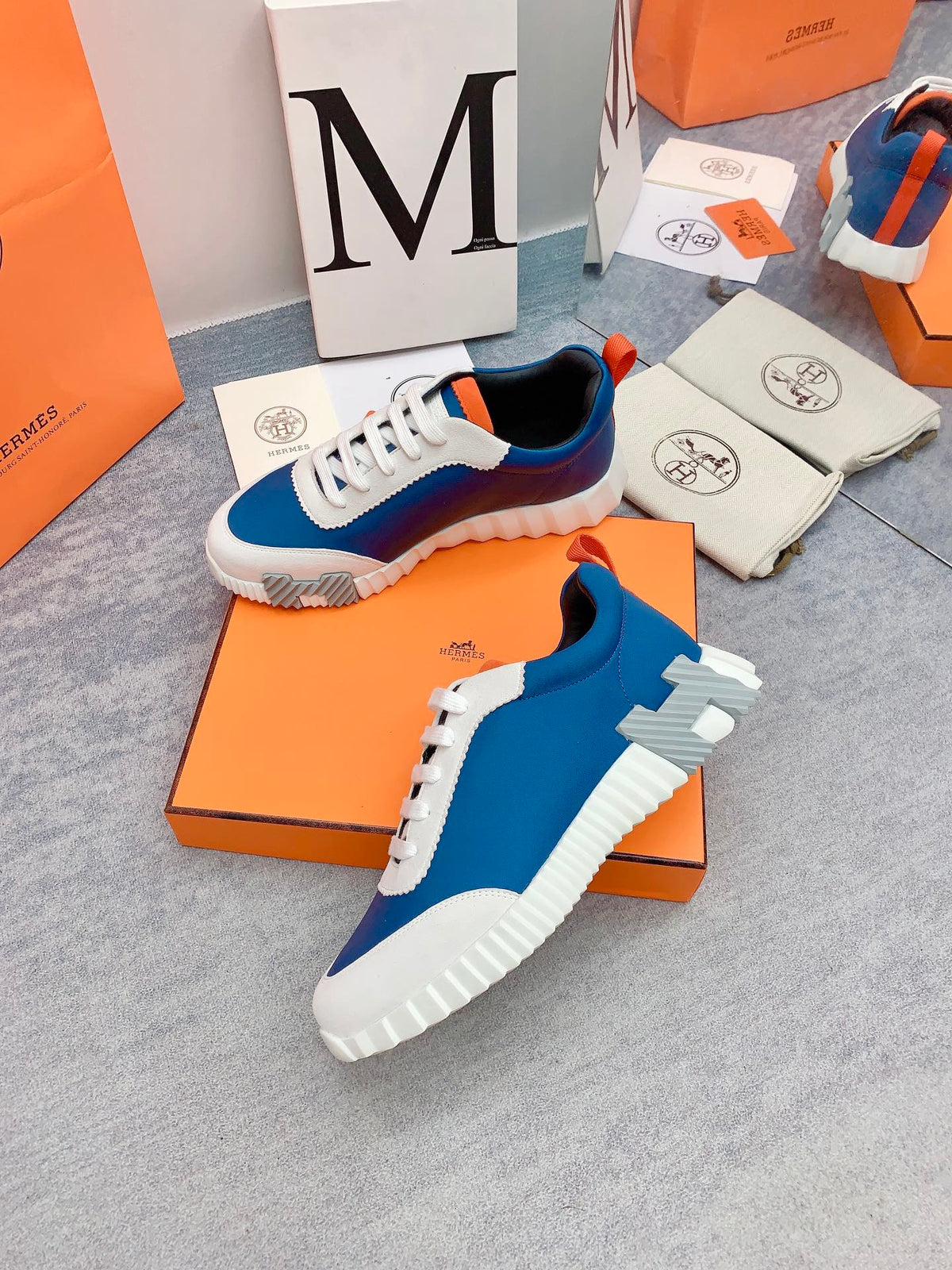 HM Bouncing Sneaker In Blue Silk Lambskin 106447