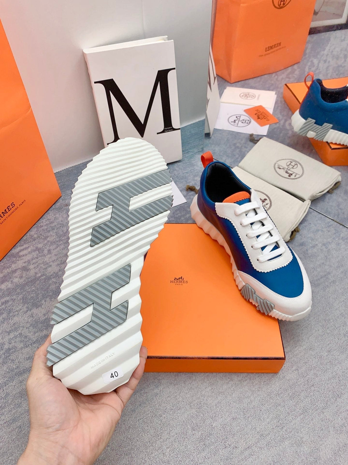 HM Bouncing Sneaker In Blue Silk Lambskin 106447
