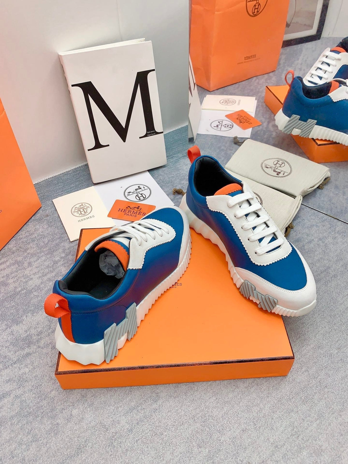 HM Bouncing Sneaker In Blue Silk Lambskin 106447
