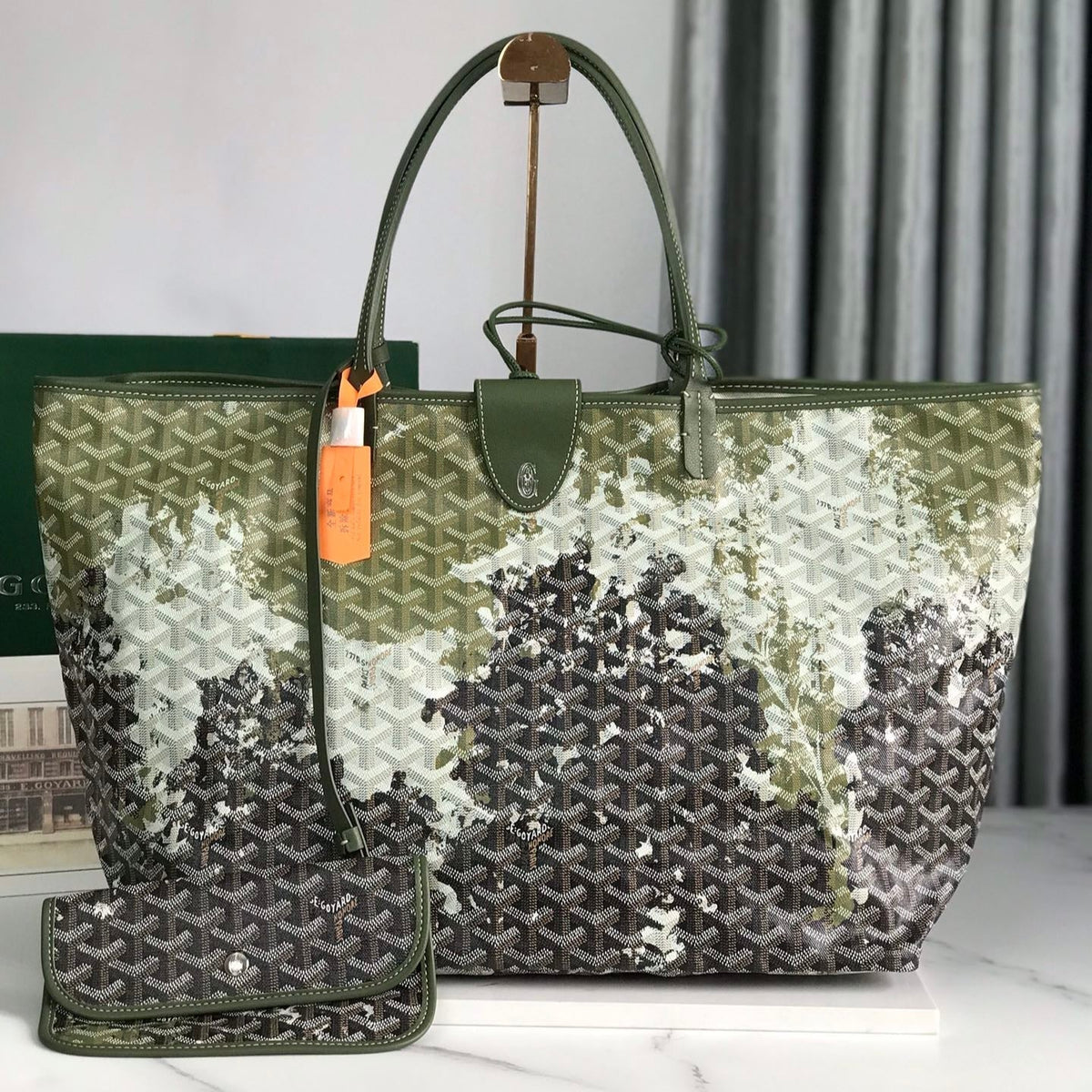 SAINT LOUIS GM BAG 40 IN GREEN MIX BLACK GOYARDINE CANVAS