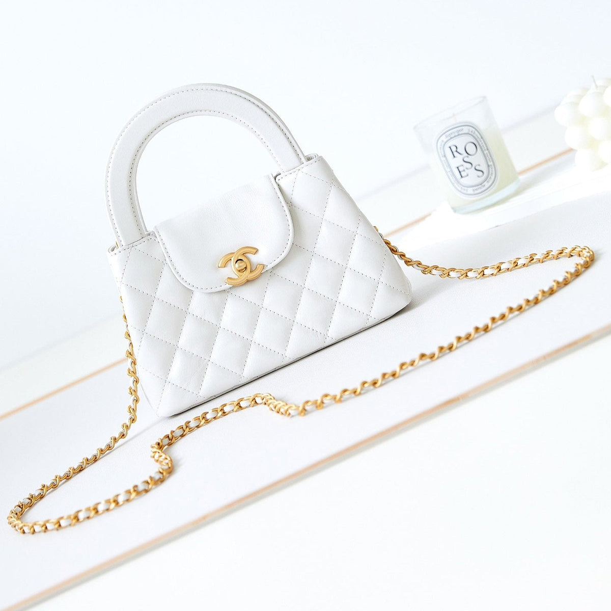 cc 24a nano 19cm kelly shopper bag white lambskin