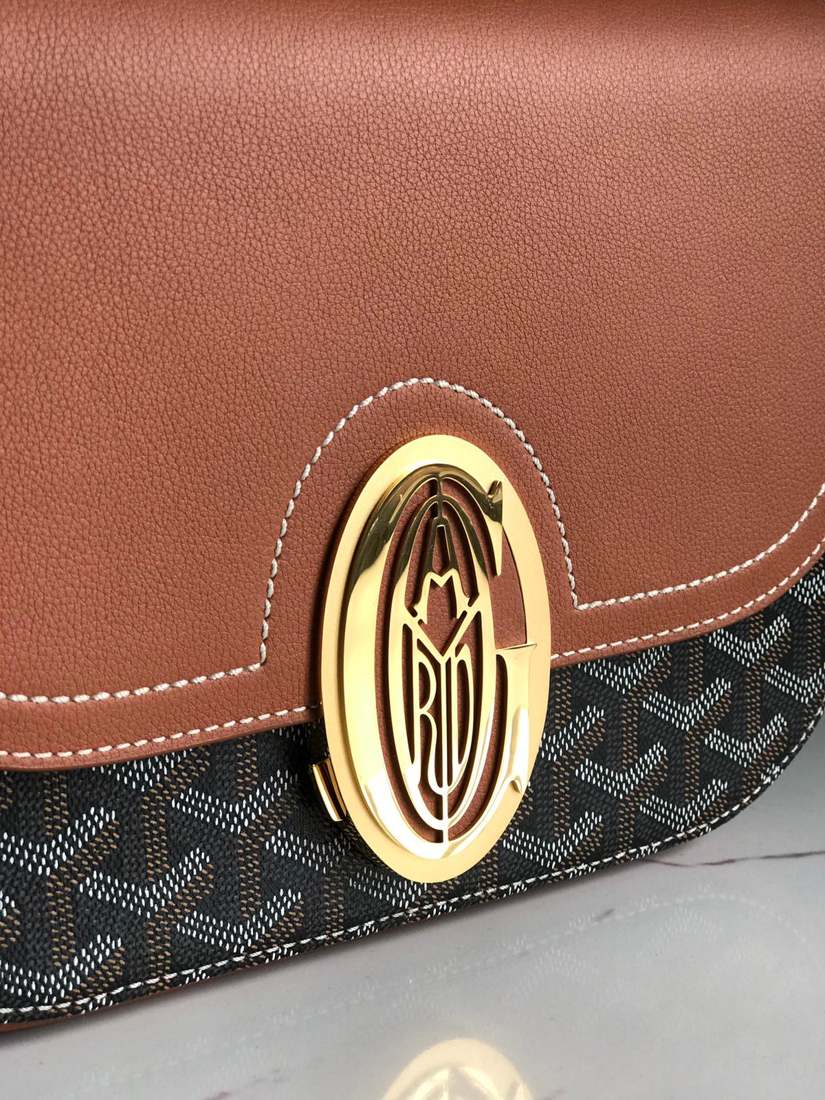 233 BAG 25 IN TAN CALFSKIN AND BLACK GOYARDINE CANVAS