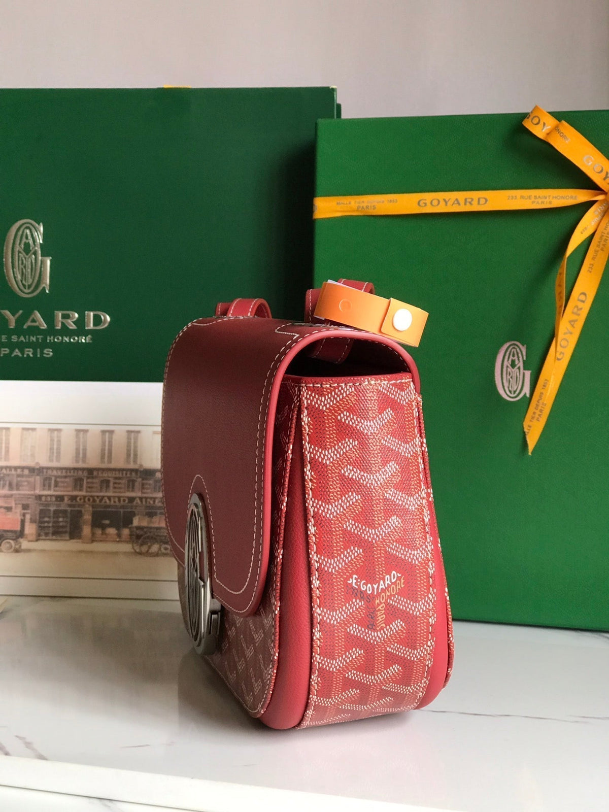 233 BAG 25 IN CLASSIC RED CALFSKIN AND GOYARDINE CANVAS