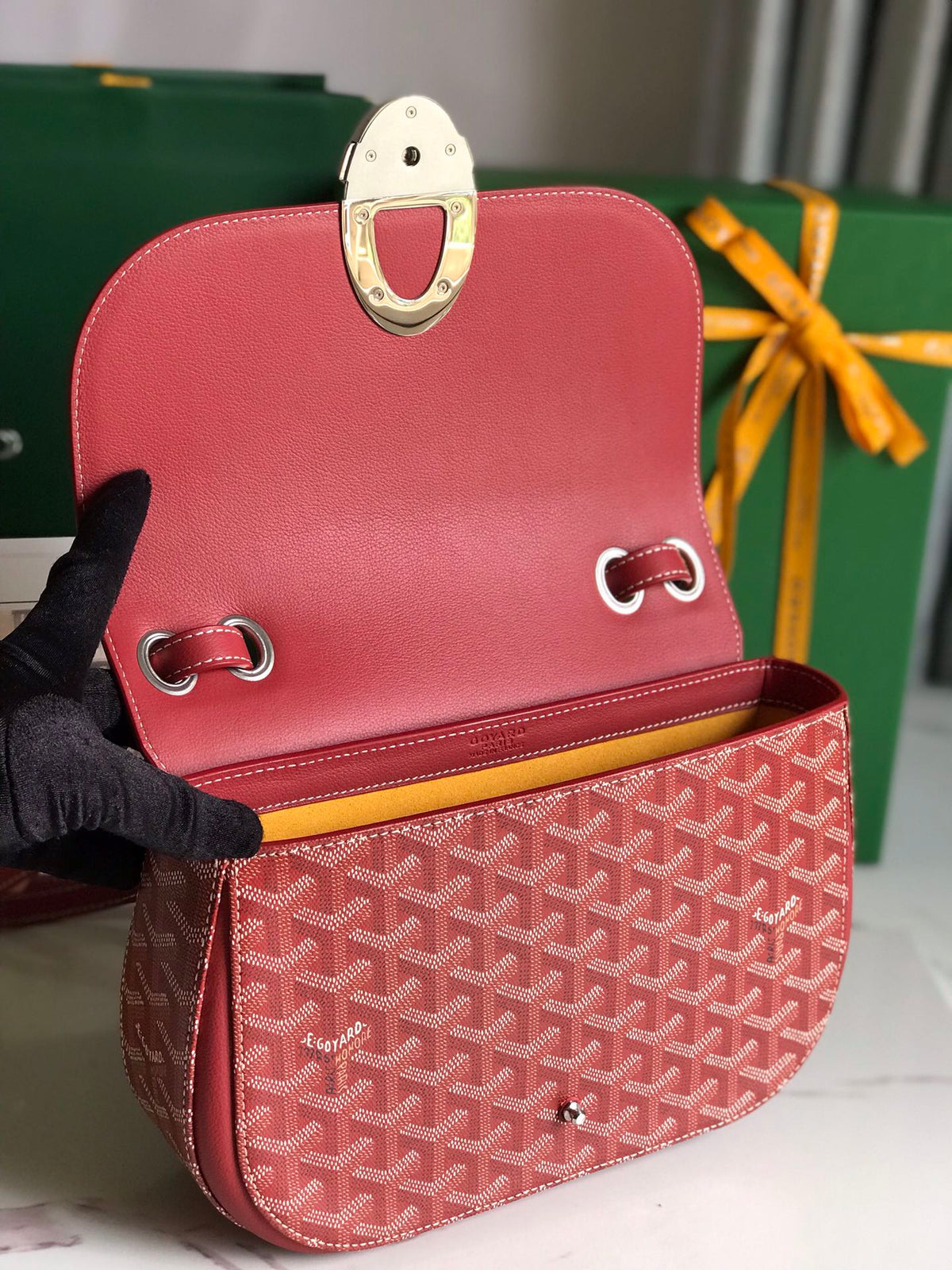 233 BAG 25 IN CLASSIC RED CALFSKIN AND GOYARDINE CANVAS
