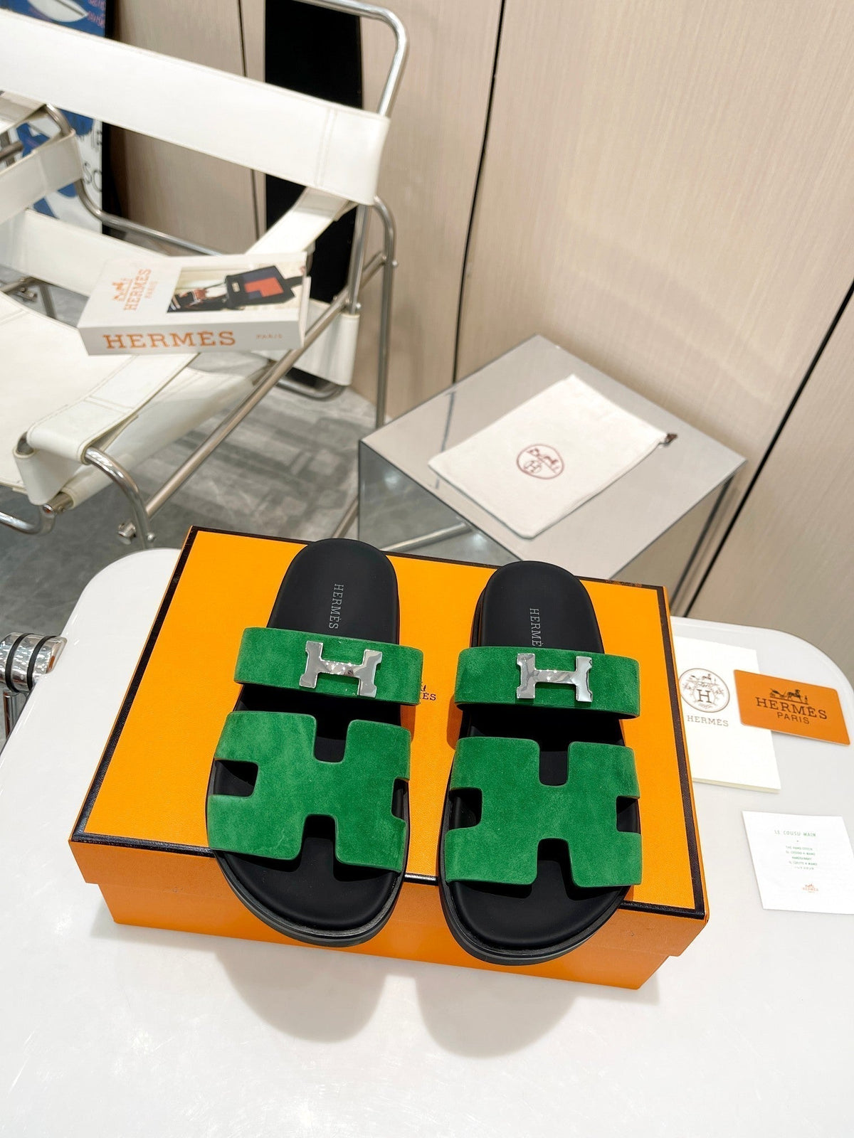 HM CHYPRE SANDAL DARK GREEN WITH H-BUCKLE SUEDE