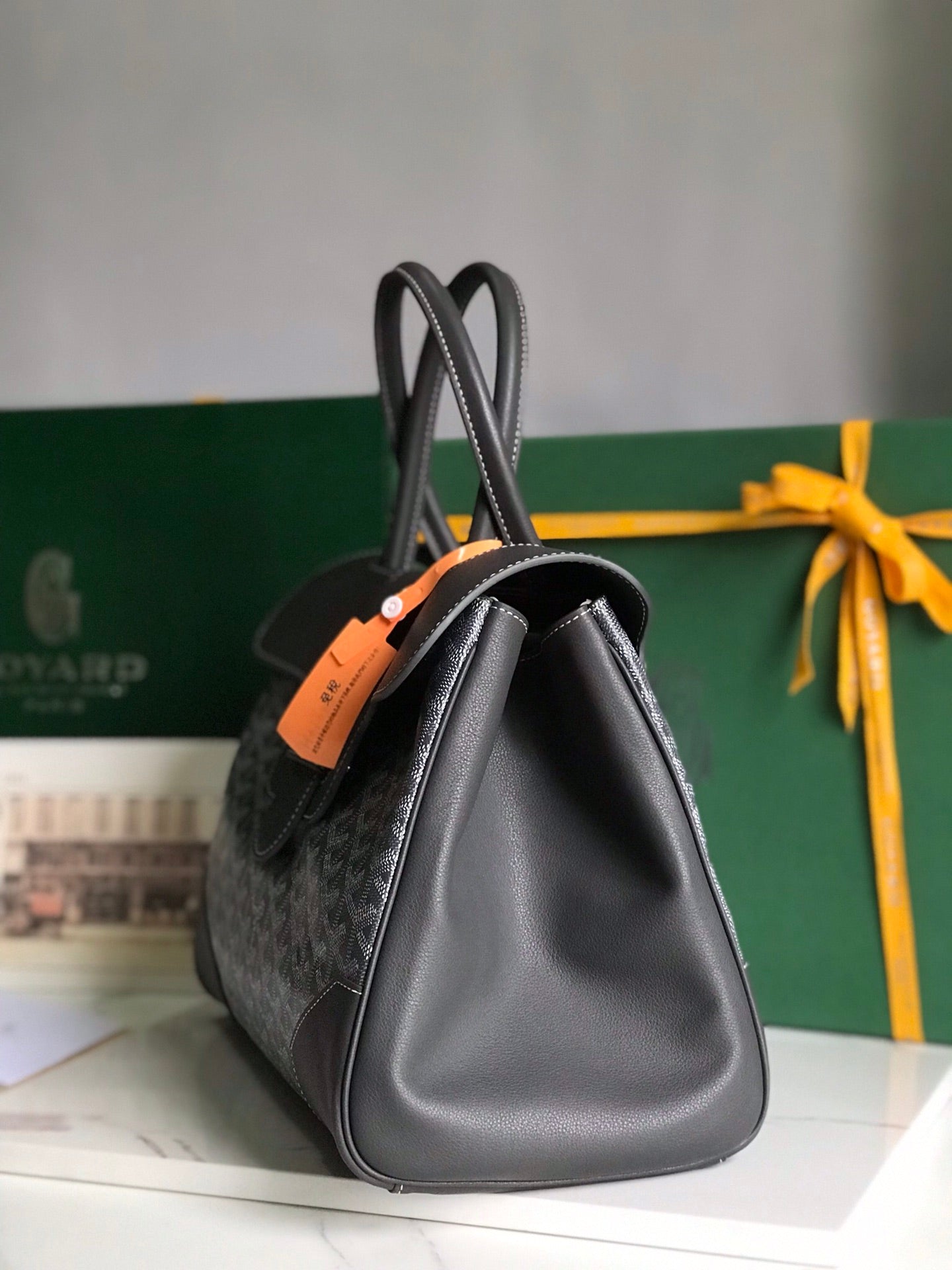 SAIGON SOUPLE BAG 34 IN GREY GOYARDINE CANVAS AND CALFSKIN