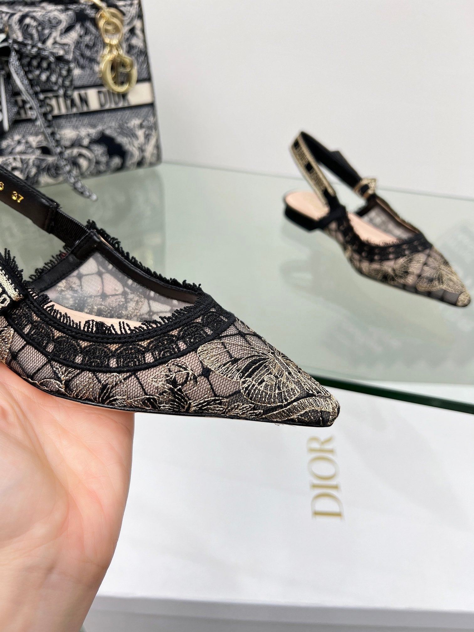 J'Adior Slingback Pump In Black Lace Fabric 100835