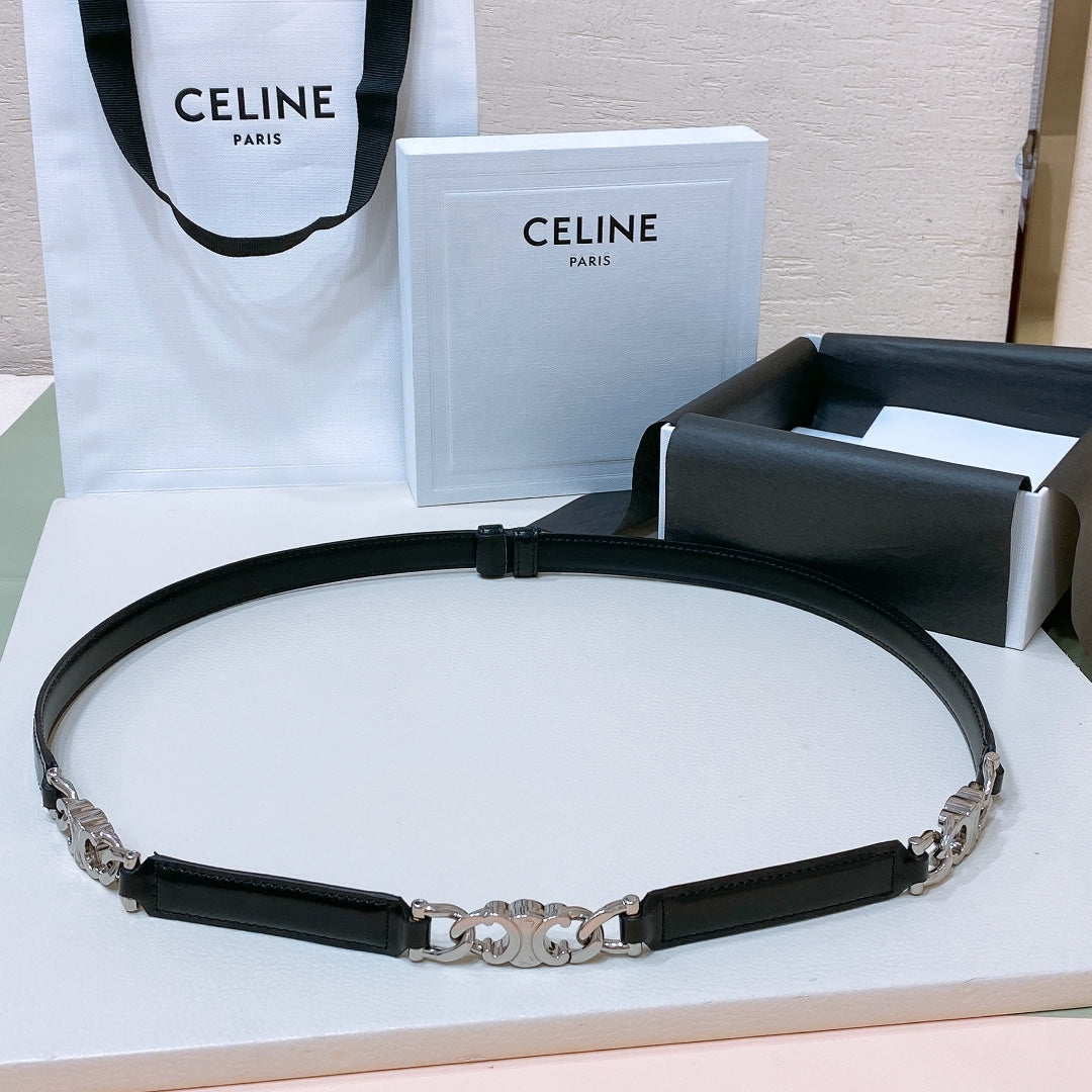 SMALL 18 MM GOURMETTE TRIOMPHE ADJUSTABLE BELT IN BLACK LEATHER SILVER HARDWARE