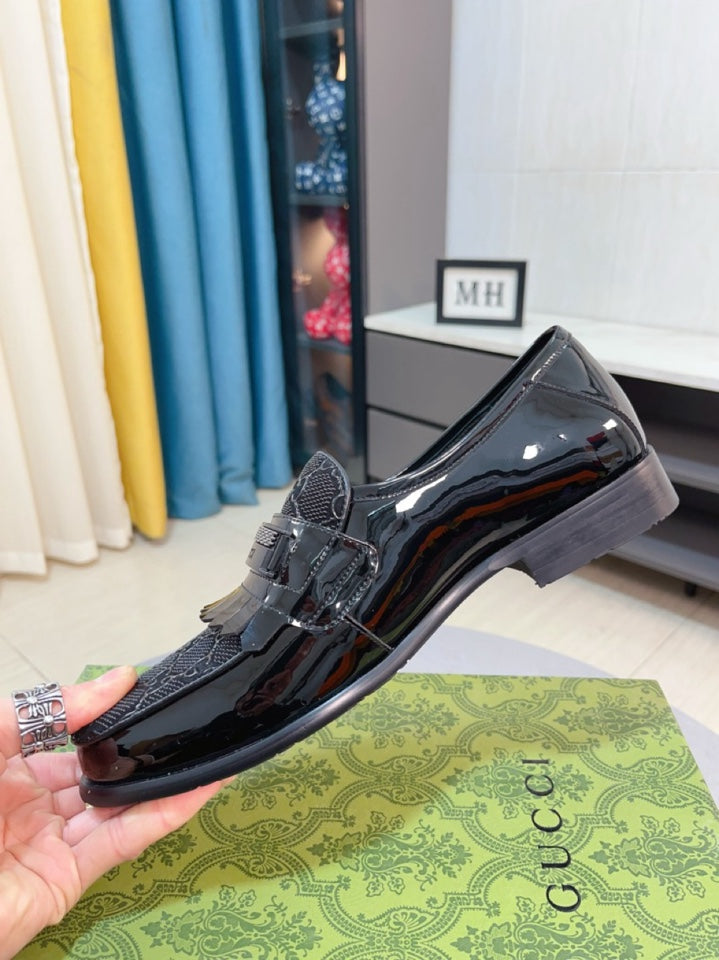 GG Men's Loafer Black Canvas Patent Leather 330406