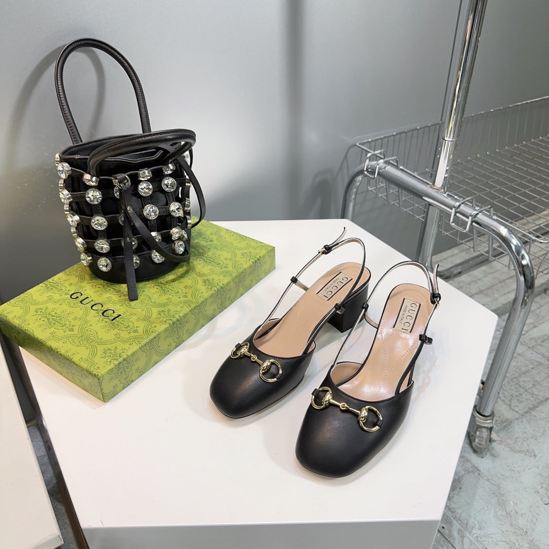 horsebit slingbacks pump 55mm black calfskin