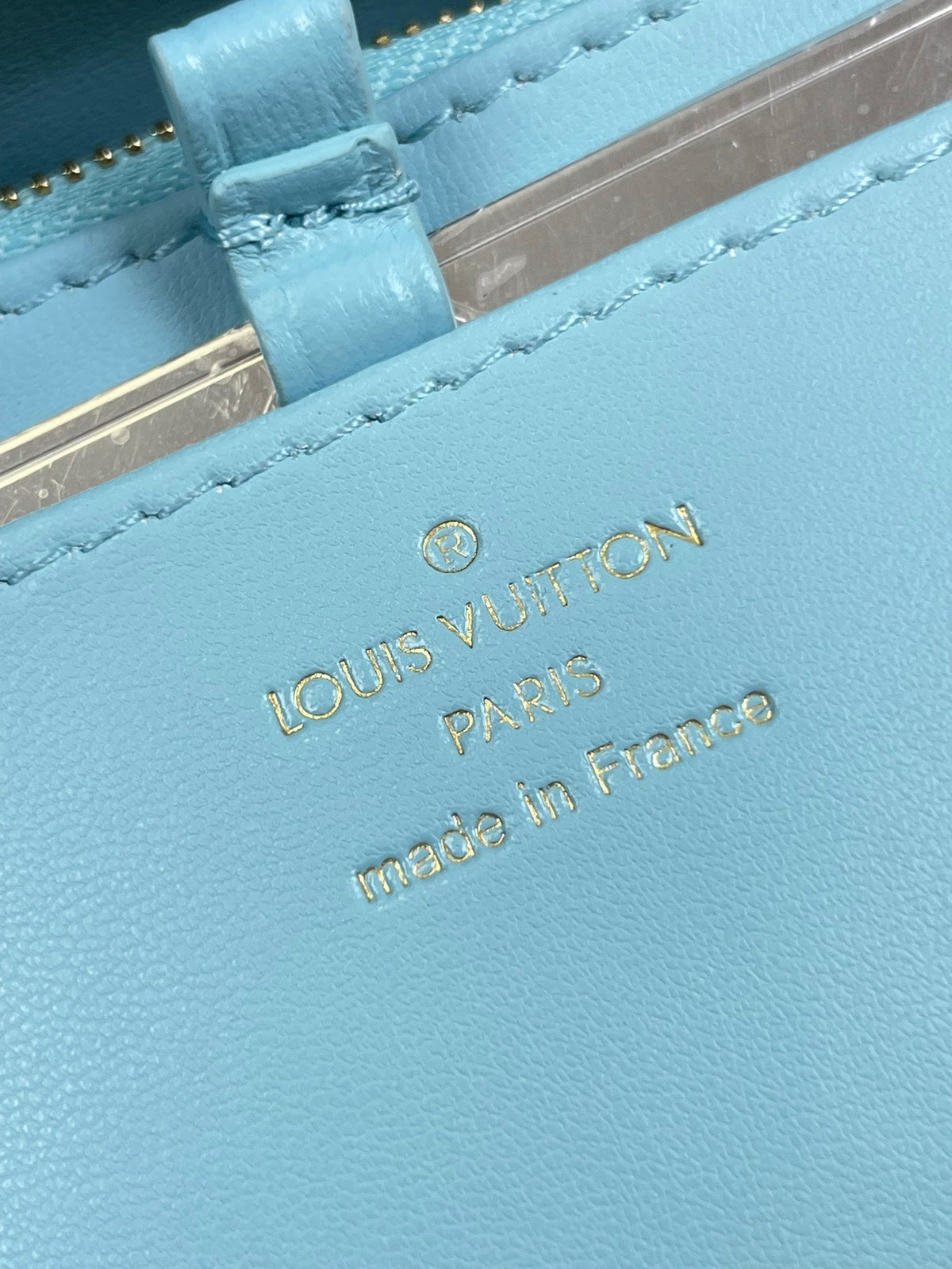 GO-14 MM 23 IN SKY BLUE QUILTED LAMBSKIN GOLD HARDWARE