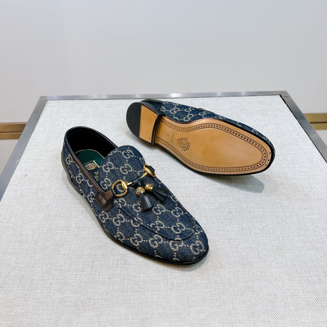 GG Men's Tassel Loafer Blue Canvas Calfskin 361363